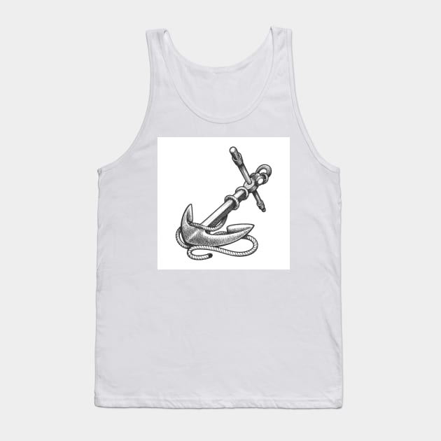 Ship Anchor Tattoo in engraving Style Tank Top by devaleta